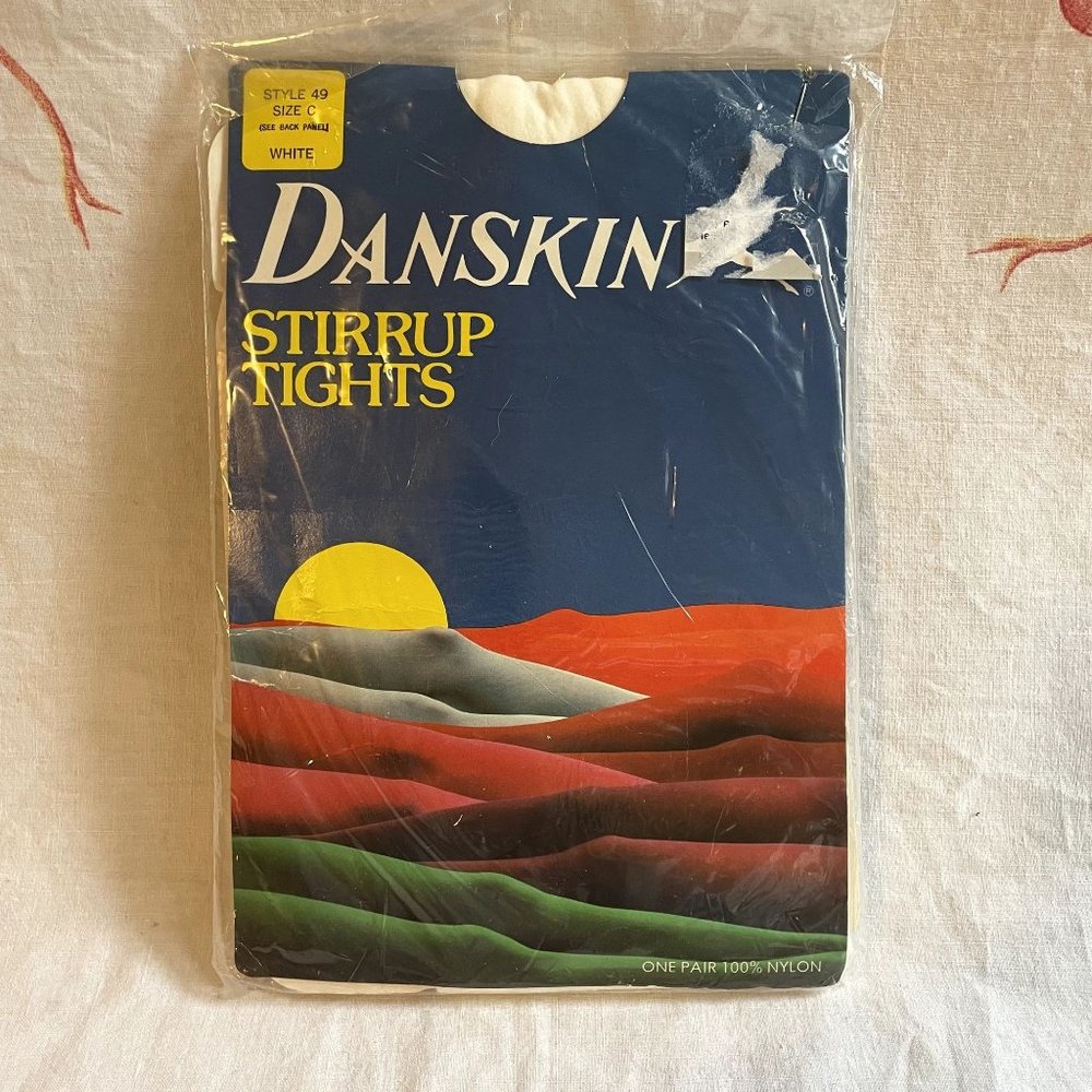 80s Vintage White Danskin Stirrup Tights Size C Tights 1 Pair Dance Exercise